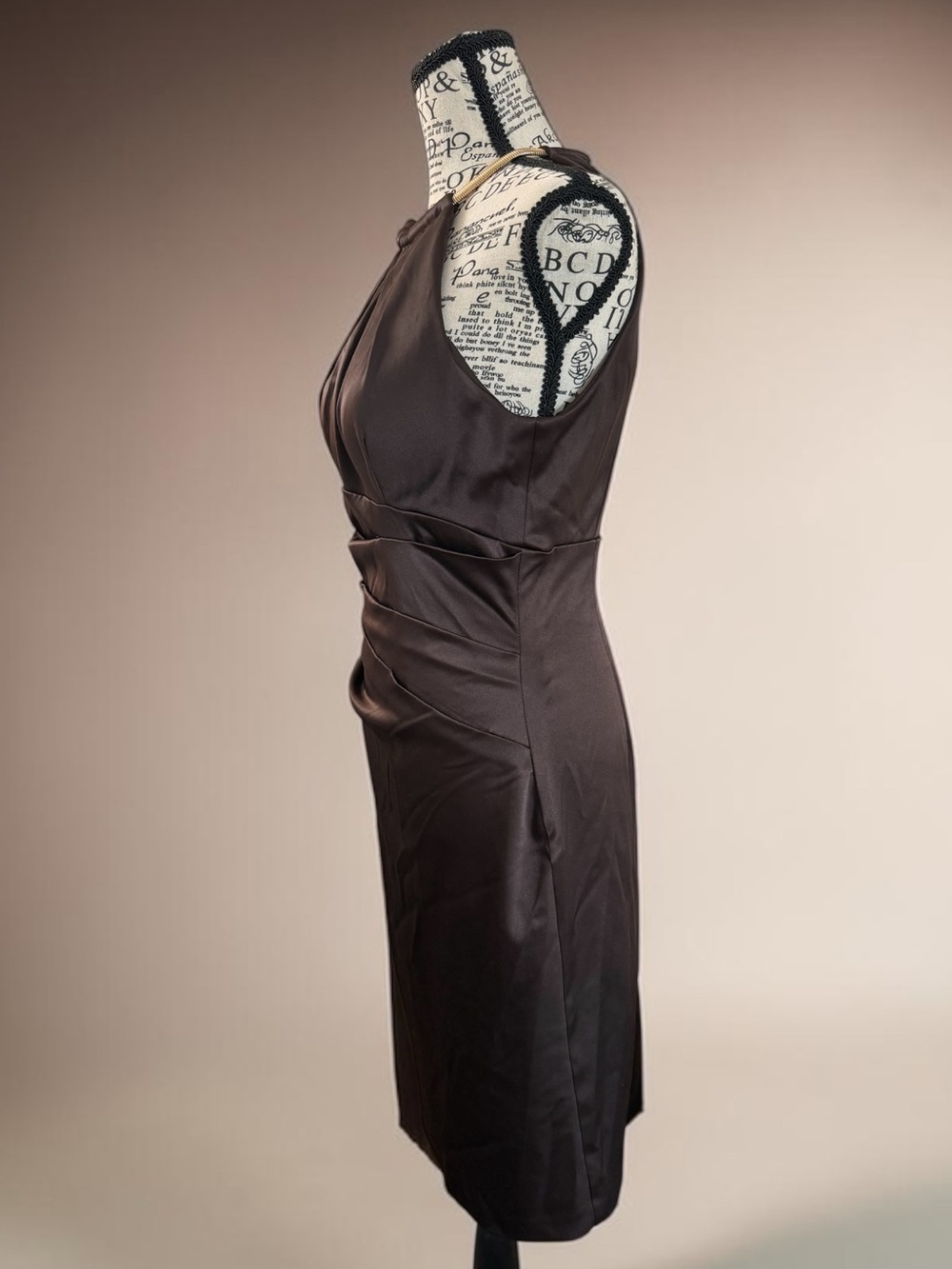 Eliza J Chocolate Brown Chain Strap Pleated Satin Cocktail Dress - Picture 7 of 10